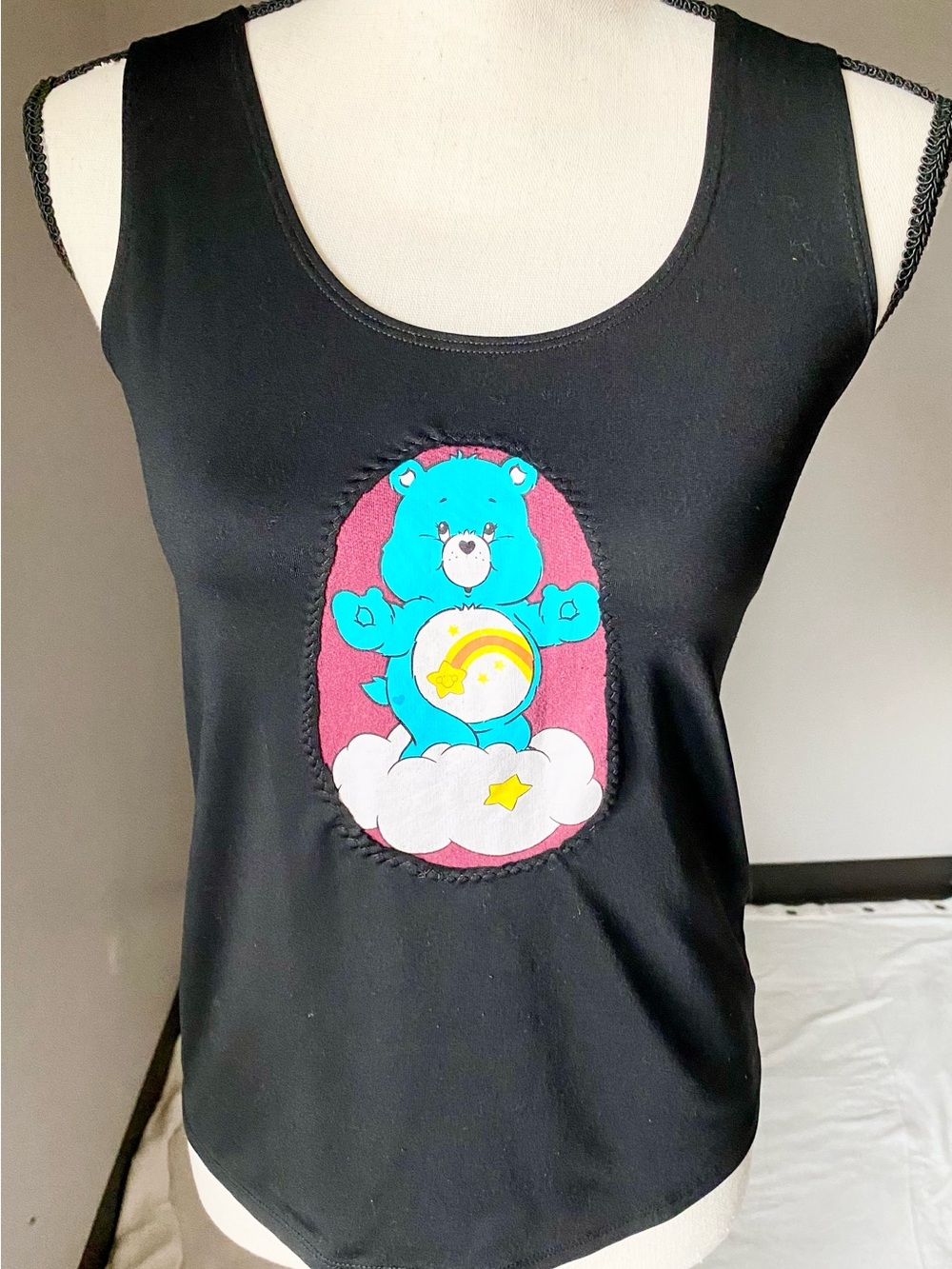Care Bears Black Sleeveless Tank with Blue Bear Applique